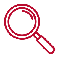 Magnifying glass icon in red