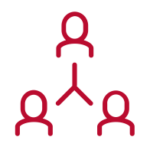 Three interconnected people icon in red