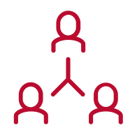 Three interconnected people icon in red