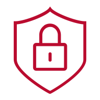 Shield and lock icon in red
