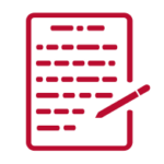 Paper and pencil icon in red