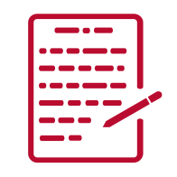 Paper and pencil icon in red